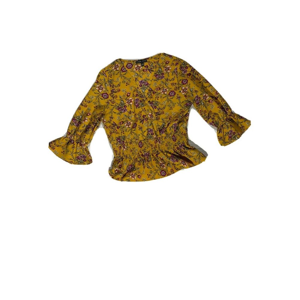 Moa Moa Womens Yellow Floral Blouse Size Large.